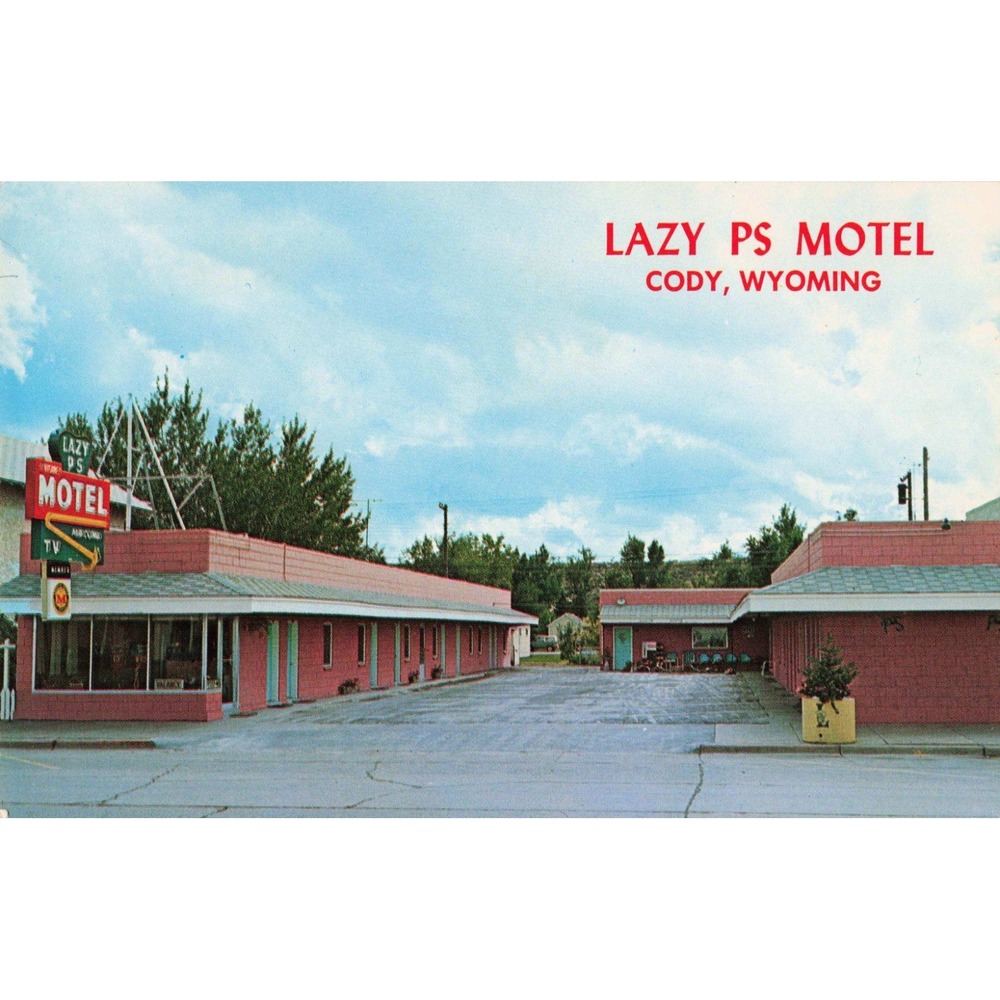 Lazy PS Motel Cody Wyoming WY Roadside Neon Sign Mid-Century Chrome Postcard
